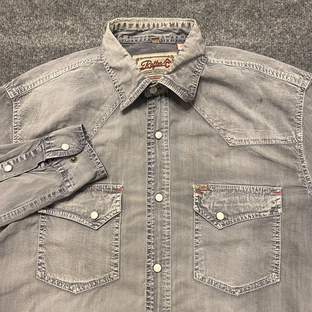 Rafter C Pearl Snap Long Sleeve Denim Western Cowboy Shirt Mens Small PROFLEX45